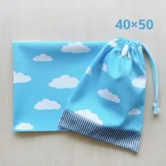 給食セット 巾着&ランチョンマット リボン＊くすみブルー＊両紐5