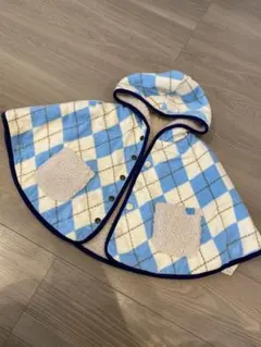 ★美品★リバーシブル フリース チェック柄 フード付きポンチョ　フリーサイズ
