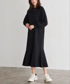 Pierrot 裏起毛 マーメイドワンピース 黒 Lサイズ