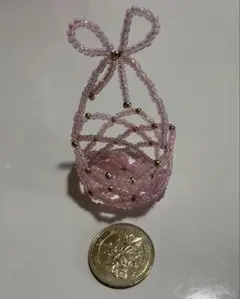 ②ハンドメイド ビーズ細工 ミニチュア バスケット★香り玉入りマスコット1個