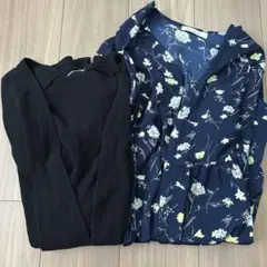 カーディガン　ロングカーデ　黒　花柄