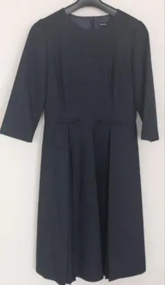 美品 ストロベリーフィールズ ネイビー 七分袖 プリーツ ワンピース M