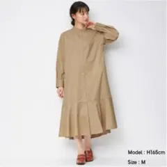 GU バンドカラーシャツワンピース　ベージュ　M ジーユー　長袖