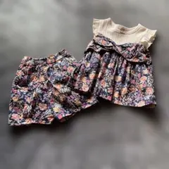 petit main フラワープリント 花柄トップスとショートパンツ100cm