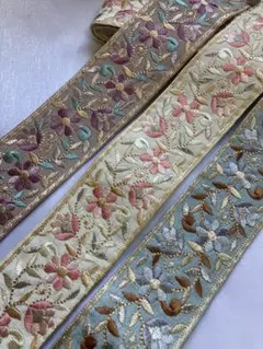 インド刺繍リボン 50cmカット 3本セット SALE インドリボン 刺繍