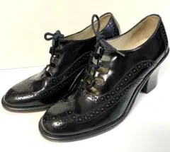 ❤️極美❤️ 艶レザー ヒール付 ローファー パンプス 紐 7M