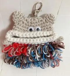 パクパクモンスター　キーホルダー　くま　編みぐるみ　ミニポーチ　ブルーmix