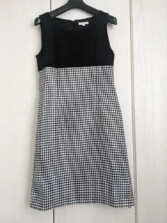 美品 黒×千鳥 ノースリーブミニワンピース M