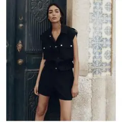 ZARA ザラ　カーゴベスト　M 新品タグ付き　ブラック　黒