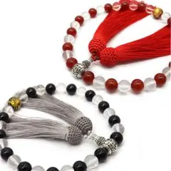 天然石保証書付き☆念珠 数珠 パワーストーン 水晶 赤瑪瑙 オニキス 手彫り