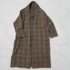 ヤマダヤ　スコットクラブ　軽量ロングカーディガン グレンチェック　ブラウン