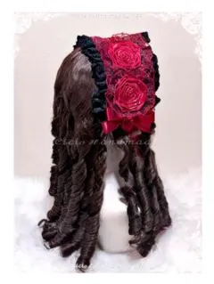 ♡手作りバラ赤ゴスロリ成人式ヘアアクセサリーヘッドドレス black•red♡