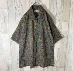 ヴィンテージ柄シャツ 半袖 L 黒 古着