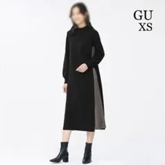 【GU】サイドコンビネーションニットワンピース(長袖)ブラックXS
