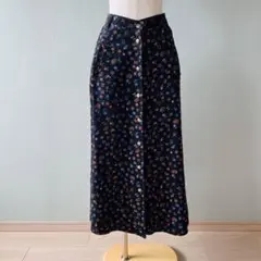 花柄 フラワープリント ペイズリー柄 コーデュロイ フレアロングスカートN355