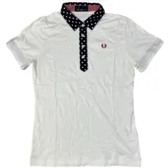 FREDPERRY水玉ロゴ刺繍半袖ポロシャツネイビー×ホワイトMレディース