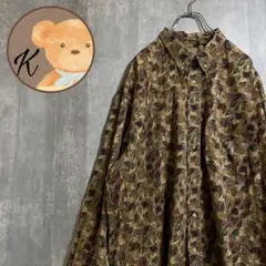 【雰囲気◎】メンズ　シャツ　長袖　総柄　NATURAL ISSUE XXL 茶