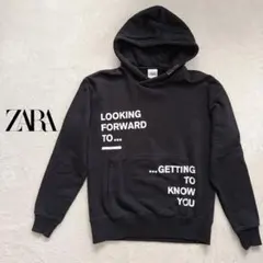 ZARA ザラ　プルオーバー　フード付きパーカー　英字ロゴ入り　古着　黒　【S】