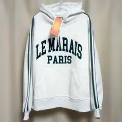 【新品】フロッキー プリント 袖ライン 長袖パーカー ライトグレー 150 起毛