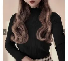 フリルハイネックリブニットトップス GRL 黒
