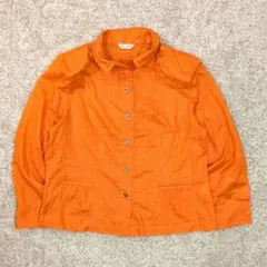 Vintage風 ストライプ 薄手ブラウス L相当 オレンジ ポケット付