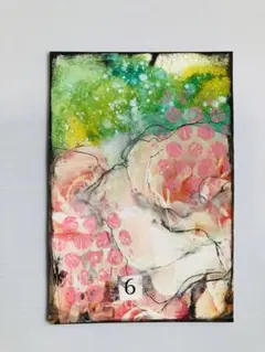 抽象画　コラージュ　アート　原画　ポストカードサイズ