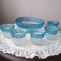 青と緑のすりガラス　大鉢と小鉢食器セット