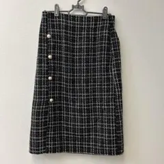 新品　GRL ツィード　膝丈タイトスカート　黒　L