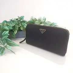 【美品】PRADA プラダ サフィアーノ 長財布 黒 三角プレート レザー
