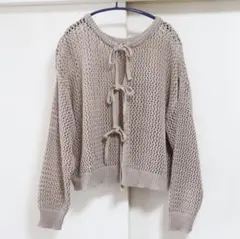mysty woman リボン サマーカーディガン ボレロ 透かし編み ラメ