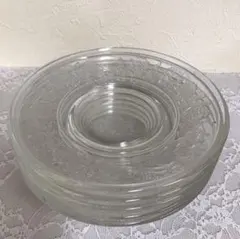 【昭和レトロ】　ガラス製　透明　花柄　小皿　５枚セット