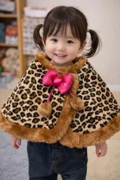 Disneyヒョウ柄ファーポンチョ ピンクリボン付き