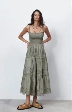 ZARA カットワーク刺繍ワンピース　XS マキシ丈ワンピース