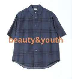 beauty&youth チェック柄 シアー半袖シャツ ネイビー　Mサイズのサムネイル