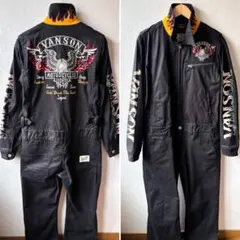 ★激レア★ VANSON／バンソン　オーバーオール・つなぎ　ブラック　炎　M-Lのサムネイル