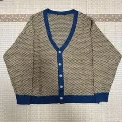 美品 レイジブルー 総柄ビッグニットカーディガン　イエロー　グリーン　Mのサムネイル