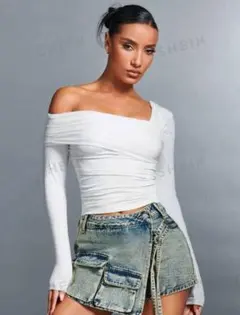 オフショルダー ワンショルダー トップス ホワイト L
