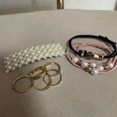 パール付きヘアクリップとヘアゴムセット