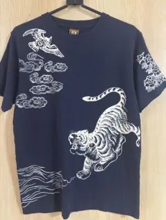 MATCH LABEL 燐寸 和柄 Tシャツ 虎 鷹 牡丹 ネイビー M