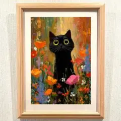アクリル画 手描き 黒猫 薔薇 猫の絵 インテリア - メルカリ