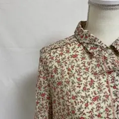 美品✨レナウン 花柄 トップス ブラウス ベージュ 襟付き コットンのサムネイル