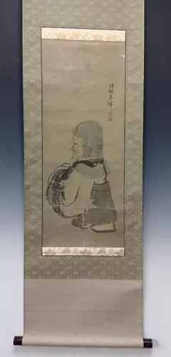No5445 掛軸 作者不詳 在銘 恵比寿大黒画賛 絹本着色 合箱 送料無料