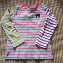 【ミキハウス ダブルB】ボーダー長袖Tシャツ　100㎝　くま　カラフル　ピンク