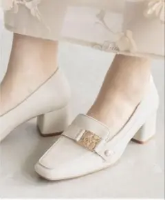 【Randa】アイボリー リボン付き 2WAY ローファー