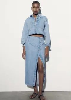 ZARA スリット入り ロング デニムスカート XS