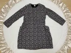 プチバトー 花柄 長袖ワンピース（ポケット付き） ネイビー 130cm