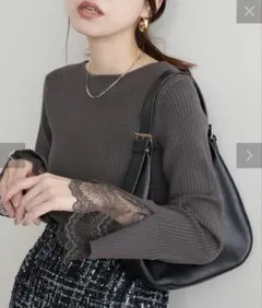 natural couture 前後2WAY袖口レースリブニット　Free