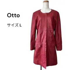 Otto（L）羊革 レザーコート スタッズ ロング レッド　　ノーカラー 個性的のサムネイル