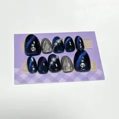 ハンドメイド ダークブルー マグネット ネイルチップ