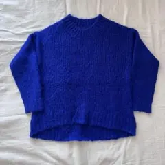 シャギーニット ブルー モヘア風 M 古着